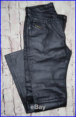 DIESEL Leather Pants Men Size 32x32 Lined to Knee Black Motorcycle Biker