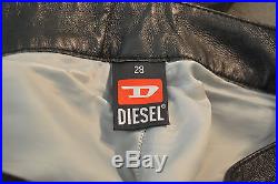DIESEL Men's Handsome Black Leather Lined Motorcycle Pants Sz 28 31 Inseam