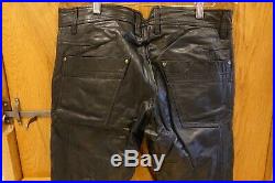 DIESEL leather trousers men's black 32 with interesting biker-style design low-c