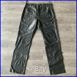 DKNY Leather Black Straight Motorcycle Riding Trousers Pants Mens Size 36 x 32