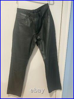 DKNY Men Black Leather motorcycle pants 32 X 32.5