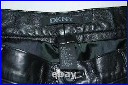 DKNY Men's Black Leather Lambskin Calfskin Casual Dress Pants 35 x 33