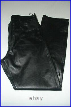 DKNY Men's Black Leather Lambskin Calfskin Casual Dress Pants 35 x 33