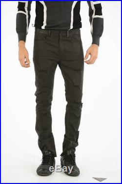 DROMe New Man Black Distressed Denim Leather Jeans Pants Trouser Size M $844