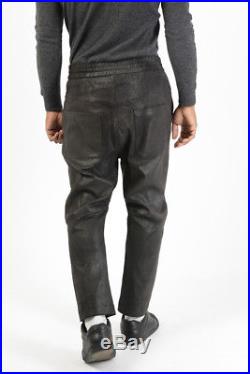 DROMe New Man Black Soft Leather Drawstring Joggers Casual Pants Trouser Size M