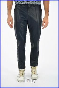 DROMe New Man Blue Soft Lamb Leather Pleated Casual Pants Trouser Slacks Size M