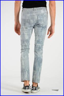 DROMe New Man Light Blue Slim Fit Stretch Leather Casual Pants Trouser Sz M $966
