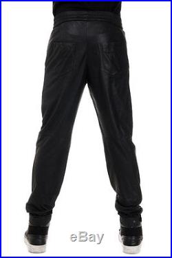 DROMe New men Drawstring Leather Pants Black authentic Made in Italy