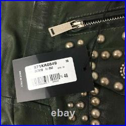 DSQUARED2 Studded Leather Trousers Green IT 48/UK 32/US 32