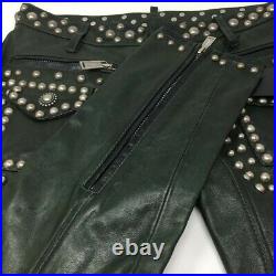 DSQUARED2 Studded Leather Trousers Green IT 48/UK 32/US 32