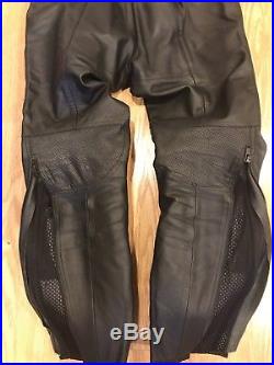 Dainese Mens Pony C2 Black Leather Motorcycle Armored Pants EU50-33/34US