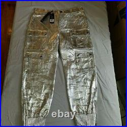 Daniel Won Silver Metallic Lambskin Leather Cargo Pants NWT $150. $1195 Retail