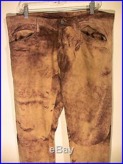 Designer ROBERTO Just CAVALLI Men's Brown Suede Leather Trousers Waist36'