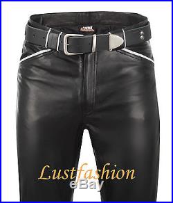 Designer men`s leather pants black NEW leather trousers new biker Lederhose