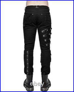 Devil Fashion Mens Punk Gothic Pants Jeans Black Dieselpunk Faux Leather Straps