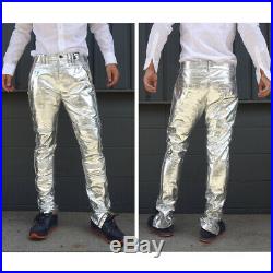 Diesel Black Gold Mens Leather Trousers Bright Silver Size 32 32 Tags Rrp £1300