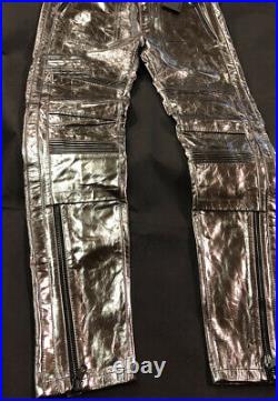 Diesel Black Gold Mens Leather Trousers Pants Silver Grey Rrp £1200 Brand New