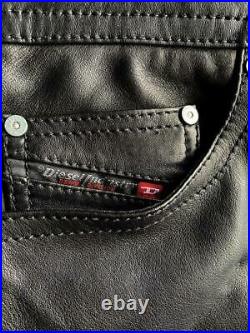 Diesel Black Leather Biker Pants Trousers size 31/32 New