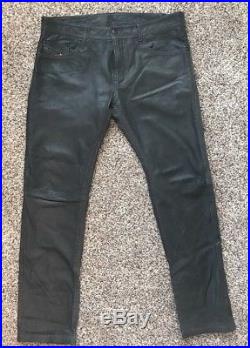Diesel Leather Grey Black Pants Men Super Soft Sheepskin 33 Waist X 31 Inseam
