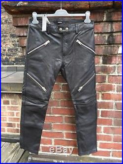 Diesel Mens Leather Pants Biker Jeans P Yardy 34x30 Black Zippers $800 Lambskin