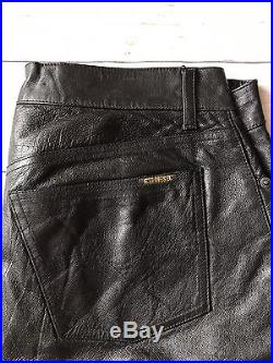 Diesel Mens Leather Pants Size 33 Black Bootcut Lined Motorcycle Flat Front