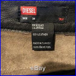 Diesel Mens Weathered Pants Black Button Fly Pockets 100% Leather 30 X 31