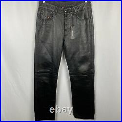Diesel Mharky Men's 30 Black Leather Button Fly Trouser Pants New