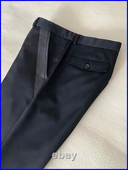 Dior Homme by Hedi Slimane Black Wool Pants- Leather Details Sz US42 IT52