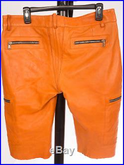 Dolce & Gabbana Mens Biker Shorts Cropped Leather Pants Cut-Offs Zippered