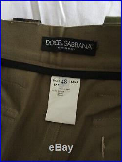 Dolce Gabbana Mens Cotton & Leather Camouflage Cargo Trousers