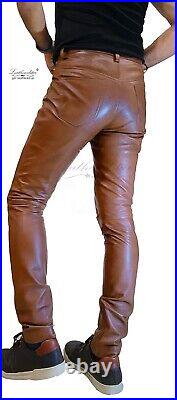 Drainpipe super SkinTight super skinny Brown leather jeans tube pipes