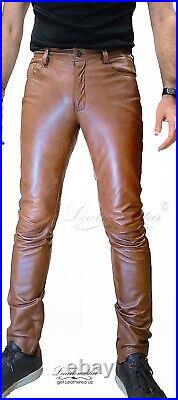 Drainpipe super SkinTight super skinny Brown leather jeans tube pipes
