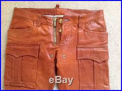 Dsquared Men's Leather Tan Cargo Trousers / Pants Size IT 48