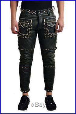 Dsquared2 Men's Leather Metal Studs Embellished Leather Pants US 32 IT 48