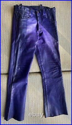 East West Music Company Purple Leather Bell Bottom Jeans Excellent Vintage Cond