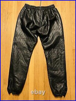 En Noir Black Diamond Quilted Leather Joggers Sweatpants XL
