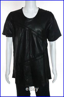 En Noir Men'a Black Leather Pin Tuck U Neck Shirt Size Large New $1125 085260