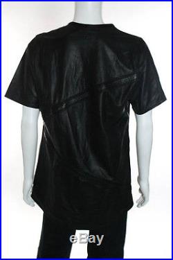 En Noir Men'a Black Leather Pin Tuck U Neck Shirt Size Large New $1125 085260