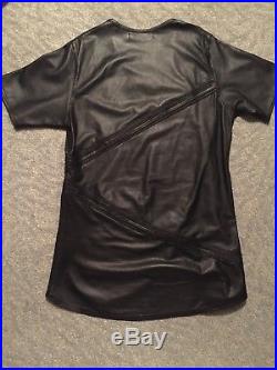 En Noir Men's Black Leather Pin Tuck U Neck Shirt Size XLarge