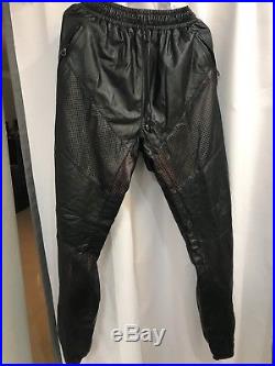 En Noir Mens Black/Red Lambskin Leather Pant Joggers High Fashion Exclusive