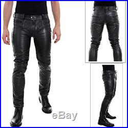 Extreme Leather 5G-Zip Quilted Mens Black Real Leather Pants with ...