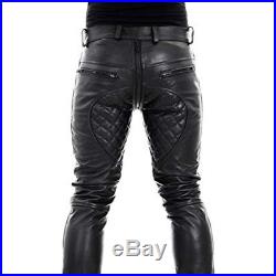 Extreme Leather 5G-Zip Quilted Mens Black Real Leather Pants with Trough Zipper