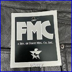 FMC Men's Black Leather Motorcycle Pants Size 46 (42 waist) Unhemmed Biker