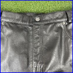 FMC Men's Black Leather Motorcycle Pants Size 46 (42 waist) Unhemmed Biker