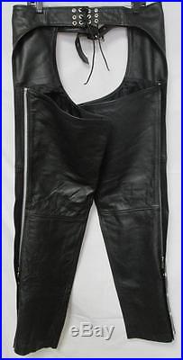 FMC Mens Size Large Tall 100% Leather Black Chaps Riding Motorcycle Pants