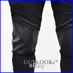 Faux Leather Knee Gold Zipper Leg Mens Slim Black Biker Jer Sweatpants Guylook