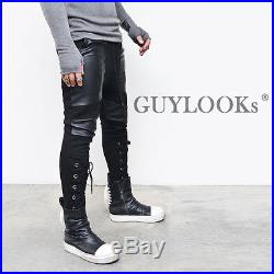 Faux Leather Patch Mens Eyelet Legs Black Slim Drop Biker Jer Sweatpants Guylook