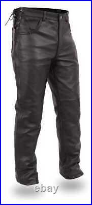 First MFG Men's Deep Pocket Motorcycle Overpants Black Leather Pants FIM807CFD