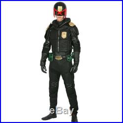 Full Set Judge Dredd Costume Black Leather Uniform Cosplay Pant Belt Gloves Prop