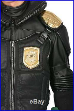 Full Set Judge Dredd Costume Black Leather Uniform Cosplay Pant Belt Gloves Prop